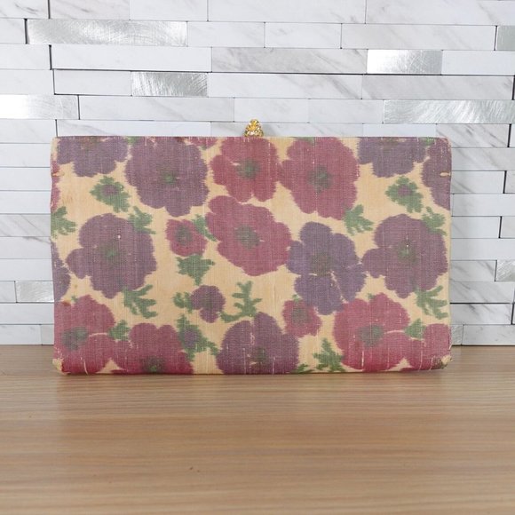 VINTAGE Floral Clutch Purple Neutral Purse Rhinestone Casual‎ Retro 90s Waldman - Picture 1 of 16